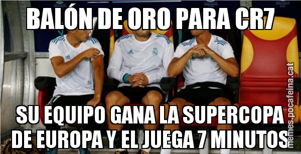 BALÓN DE ORO PARA CR7 SU EQUIPO GANA LA SUPERCOPA DE EUROPA Y EL JUEGA 7 MINUTOS