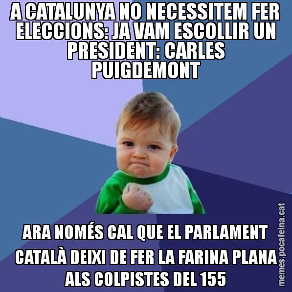 A CATALUNYA NO NECESSITEM FER ELECCIONS: JA VAM ESCOLLIR UN PRESIDENT: CARLES PUIGDEMONT ARA NOMÉS CAL QUE EL PARLAMENT CATALÀ DEIXI DE FER LA FARINA PLANA ALS COLPISTES DEL 155 - Success Kid
