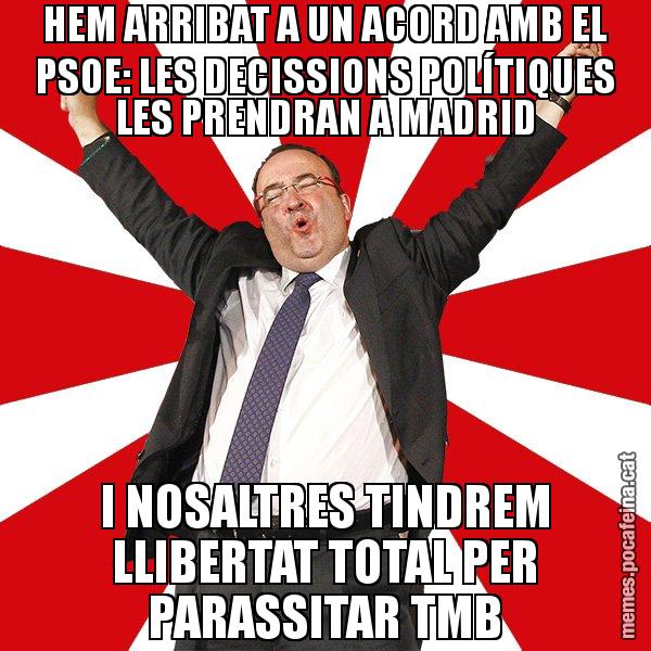 HEM ARRIBAT A UN ACORD AMB EL PSOE: LES DECISSIONS POLÍTIQUES LES PRENDRAN A MADRID I NOSALTRES TINDREM LLIBERTAT TOTAL PER PARASSITAR TMB - Miquel Iceta - 27S