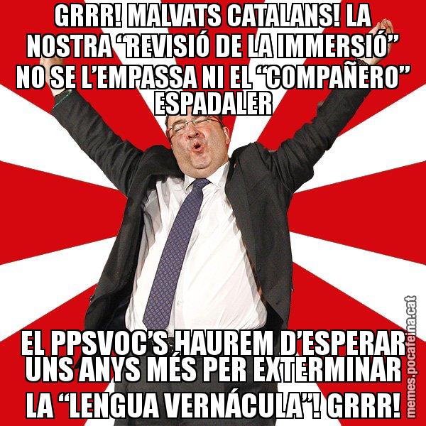 GRRR! MALVATS CATALANS! LA NOSTRA “REVISIÓ DE LA IMMERSIÓ” NO SE L’EMPASSA NI EL “COMPAÑERO” ESPADALER EL PPSVOC’S HAUREM D’ESPERAR UNS ANYS MÉS PER EXTERMINAR LA “LENGUA VERNÁCULA”! GRRR! - Miquel Iceta - 27S