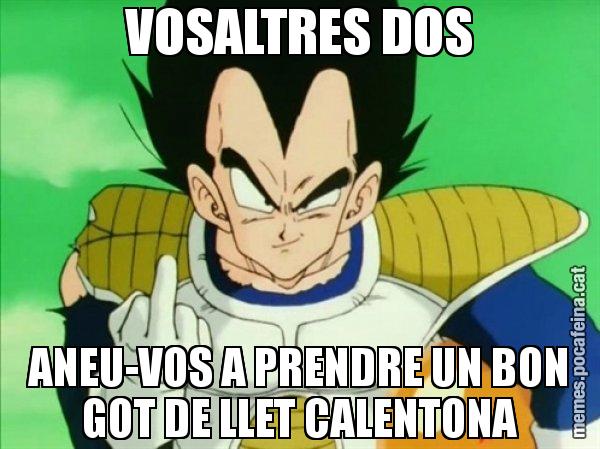 VOSALTRES DOS ANEU-VOS A PRENDRE UN BON GOT DE LLET CALENTONA - Vegeta