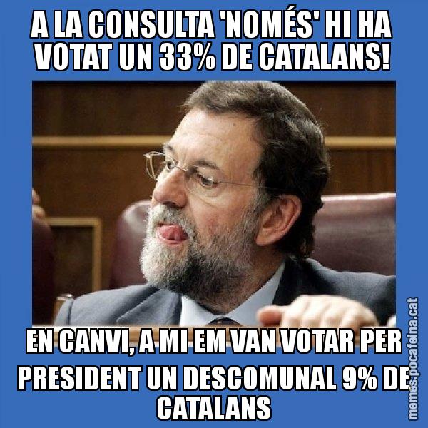 A LA CONSULTA 'NOMÉS' HI HA VOTAT UN 33% DE CATALANS! EN CANVI, A MI EM VAN VOTAR PER PRESIDENT UN DESCOMUNAL 9% DE CATALANS - Mmmmmariano Rajoy