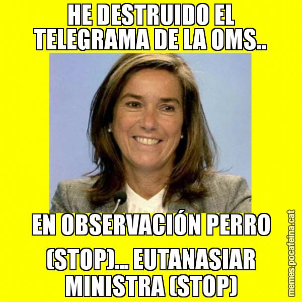 HE DESTRUIDO EL TELEGRAMA DE LA OMS.. EN OBSERVACIÓN PERRO (STOP)... EUTANASIAR MINISTRA (STOP)