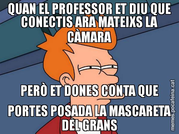 QUAN EL PROFESSOR ET DIU QUE CONECTIS ARA MATEIXS LA CÀMARA PERÒ ET DONES CONTA QUE PORTES POSADA LA MASCARETA DEL GRANS - Futurama Fry