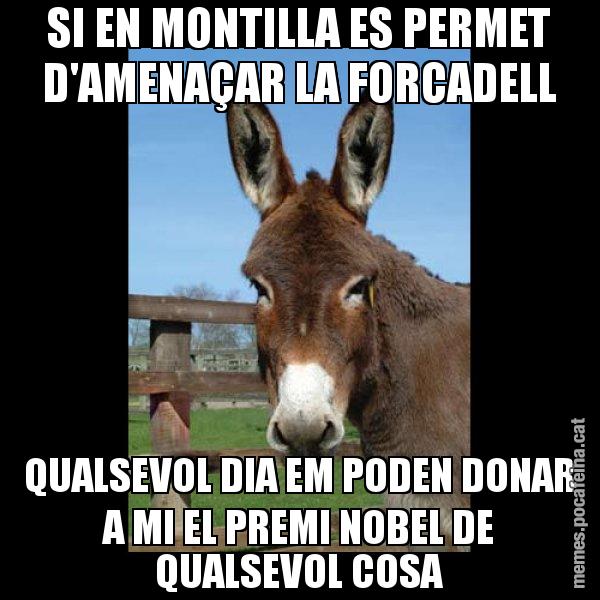 SI EN MONTILLA ES PERMET D'AMENAÇAR LA FORCADELL QUALSEVOL DIA EM PODEN DONAR A MI EL PREMI NOBEL DE QUALSEVOL COSA - El burro Català
