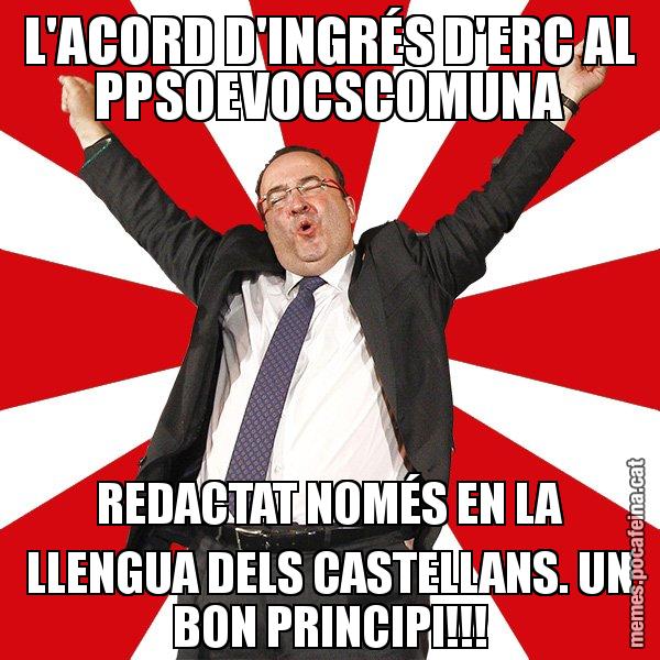 L'ACORD D'INGRÉS D'ERC AL PPSOEVOCSCOMUNA REDACTAT NOMÉS EN LA LLENGUA DELS CASTELLANS. UN BON PRINCIPI!!! - Miquel Iceta - 27S