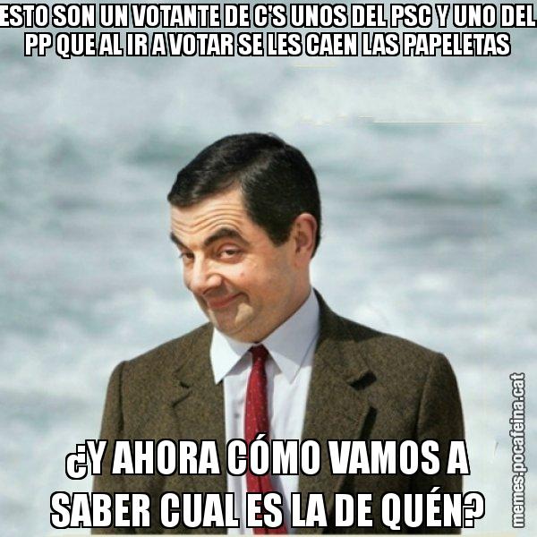 ESTO SON UN VOTANTE DE C'S UNOS DEL PSC Y UNO DEL PP QUE AL IR A VOTAR SE LES CAEN LAS PAPELETAS ¿Y AHORA CÓMO VAMOS A SABER CUAL ES LA DE QUÉN? - Mr. Bean