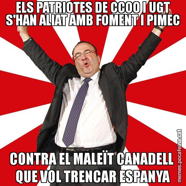 ELS PATRIOTES DE CCOO I UGT S'HAN ALIAT AMB FOMENT I PIMEC CONTRA EL MALEÏT CANADELL  QUE VOL TRENCAR ESPANYA - Miquel Iceta - 27S
