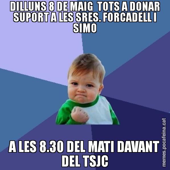 DILLUNS 8 DE MAIG  TOTS A DONAR SUPORT A LES SRES. FORCADELL I SIMO A LES 8.30 DEL MATI DAVANT DEL TSJC - Success Kid