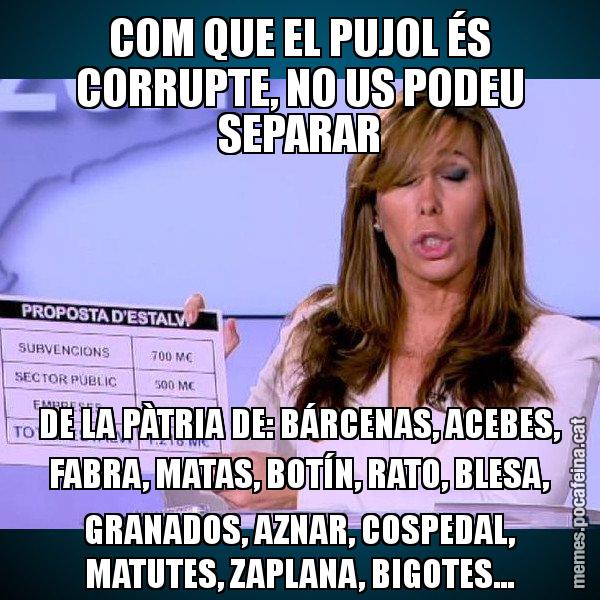COM QUE EL PUJOL ÉS CORRUPTE, NO US PODEU SEPARAR DE LA PÀTRIA DE: BÁRCENAS, ACEBES, FABRA, MATAS, BOTÍN, RATO, BLESA, GRANADOS, AZNAR, COSPEDAL, MATUTES, ZAPLANA, BIGOTES... - Alícia Paper i Suma