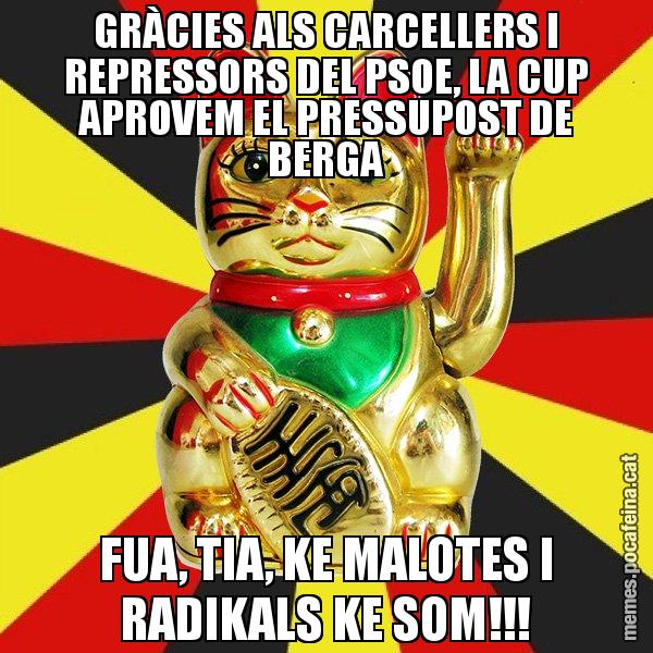 GRÀCIES ALS CARCELLERS I REPRESSORS DEL PSOE, LA CUP APROVEM EL PRESSUPOST DE BERGA FUA, TIA, KE MALOTES I RADIKALS KE SOM!!! - El Gat de la Cup - 27S