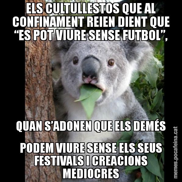 ELS CULTULLESTOS QUE AL CONFINAMENT REIEN DIENT QUE “ES POT VIURE SENSE FUTBOL”, QUAN S’ADONEN QUE ELS DEMÉS PODEM VIURE SENSE ELS SEUS FESTIVALS I CREACIONS MEDIOCRES - Koala Cant Believe It