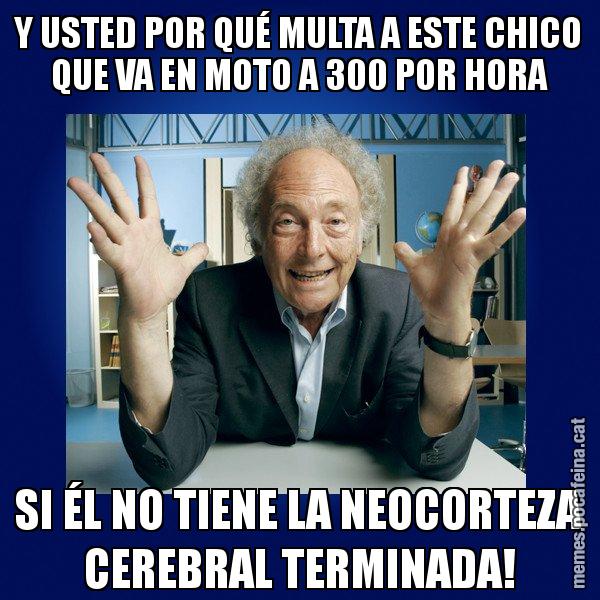 Y USTED POR QUÉ MULTA A ESTE CHICO QUE VA EN MOTO A 300 POR HORA SI ÉL NO TIENE LA NEOCORTEZA CEREBRAL TERMINADA! - Eduard Punset