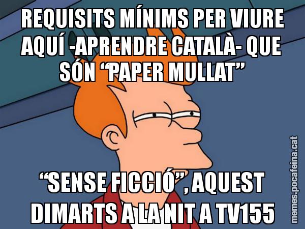REQUISITS MÍNIMS PER VIURE AQUÍ -APRENDRE CATALÀ- QUE SÓN “PAPER MULLAT” “SENSE FICCIÓ”, AQUEST DIMARTS A LA NIT A TV155 - Futurama Fry