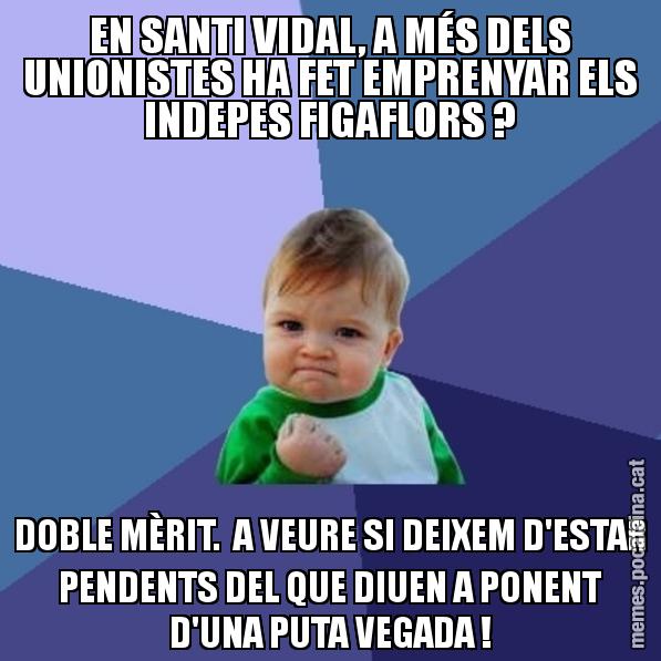 EN SANTI VIDAL, A MÉS DELS UNIONISTES HA FET EMPRENYAR ELS INDEPES FIGAFLORS ? DOBLE MÈRIT.  A VEURE SI DEIXEM D'ESTAR PENDENTS DEL QUE DIUEN A PONENT D'UNA PUTA VEGADA ! - Success Kid