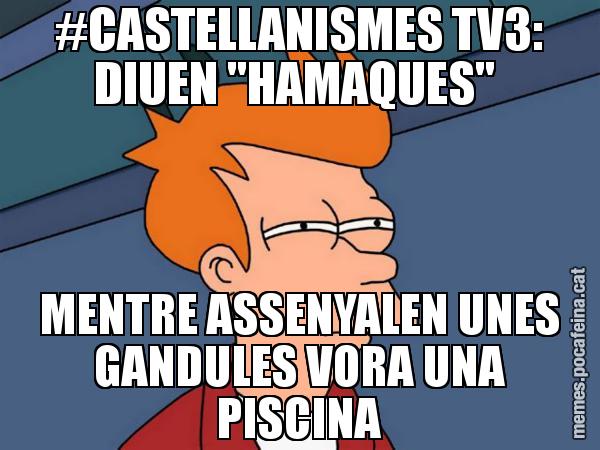 #CASTELLANISMES TV3: DIUEN "HAMAQUES"  MENTRE ASSENYALEN UNES GANDULES VORA UNA PISCINA - Futurama Fry